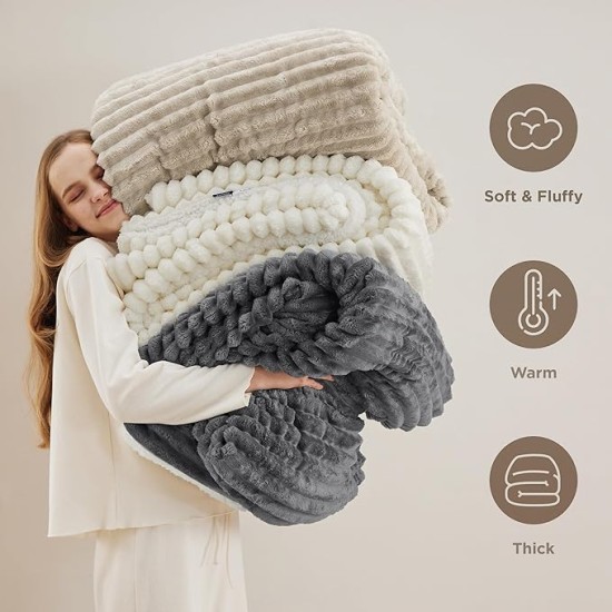 Sherpa Throw Blanket for Couch - Super Soft Cozy Blanket for Bed, Fleece Thick Warm Blanket for Winter, Plush Beige Throw Blanket Gifts for Women, 50x60 Inches