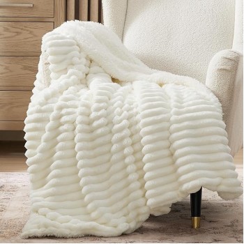 Sherpa Throw Blanket for Couch - Super Soft Cozy Blanket for Bed, Fleece Thick Warm Blanket for Winter, Plush White Throw Blanket Gift for Women, 50x60 Inches