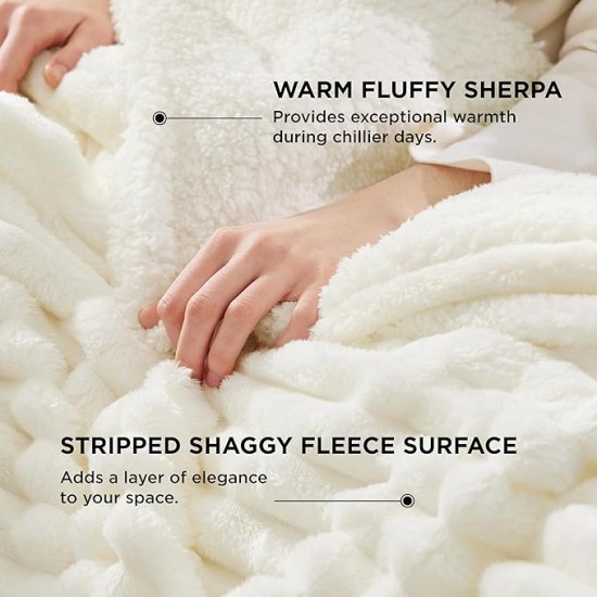 Sherpa Throw Blanket for Couch - Super Soft Cozy Blanket for Bed, Fleece Thick Warm Blanket for Winter, Plush White Throw Blanket Gift for Women, 50x60 Inches