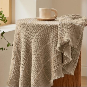 Coffee Throw Blankets for Couch - Decorative Woven Throws Blanket with Tassels - Soft and Lightweight Farmhouse Throw Blankets for Sofa and Bed (50x60 Inches)