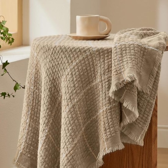 Coffee Throw Blankets for Couch - Decorative Woven Throws Blanket with Tassels - Soft and Lightweight Farmhouse Throw Blankets for Sofa and Bed (50x60 Inches)