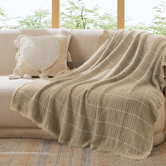 Coffee Throw Blankets for Couch - Decorative Woven Throws Blanket with Tassels - Soft and Lightweight Farmhouse Throw Blankets for Sofa and Bed (50x60 Inches)