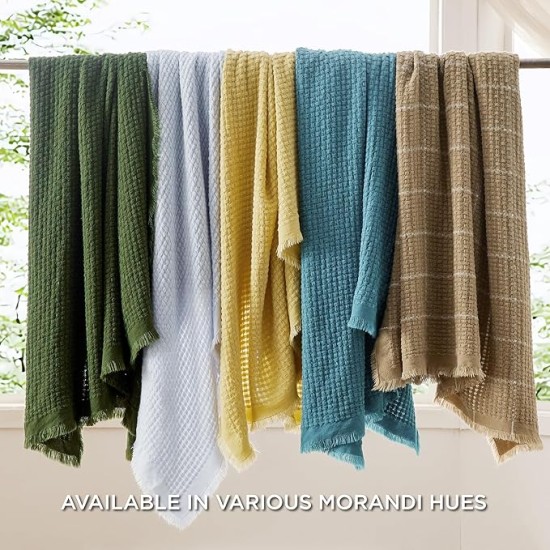 Coffee Throw Blankets for Couch - Decorative Woven Throws Blanket with Tassels - Soft and Lightweight Farmhouse Throw Blankets for Sofa and Bed (50x60 Inches)