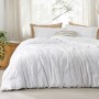 Queen Size Comforter Set White, Boho Tufted Bedding Comforter Set, Farmhouse Jacquard Cable Knit Pattern Bed Set, 3 Pieces, 1 Shabby Chic Fluffy Comforter & 2 Pillow Shams