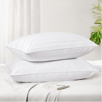 Goose Feather Down Pillow with 2 Pillowcases, Soft Fluffy Medium Firm Luxury Hotel Collection Pillow for Sleeping, Bed Pillows King Size Set of 2 for Side Back, Stomach or Sleeper.