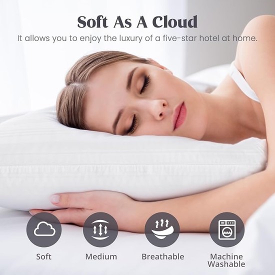 Goose Feather Down Pillow with 2 Pillowcases, Soft Fluffy Medium Firm Luxury Hotel Collection Pillow for Sleeping, Bed Pillows King Size Set of 2 for Side Back, Stomach or Sleeper.