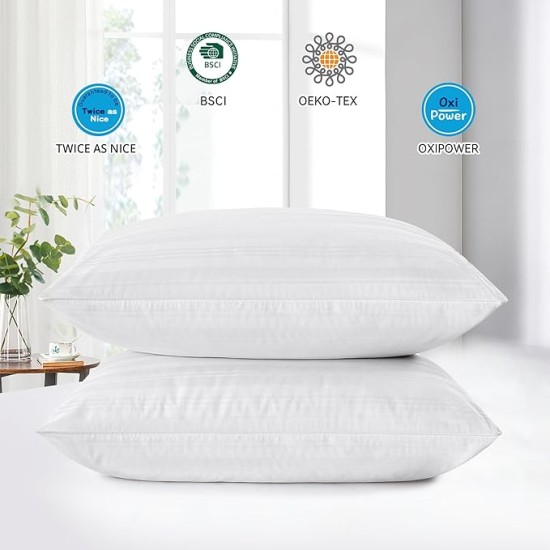 Goose Feather Down Pillow with 2 Pillowcases, Soft Fluffy Medium Firm Luxury Hotel Collection Pillow for Sleeping, Bed Pillows King Size Set of 2 for Side Back, Stomach or Sleeper.