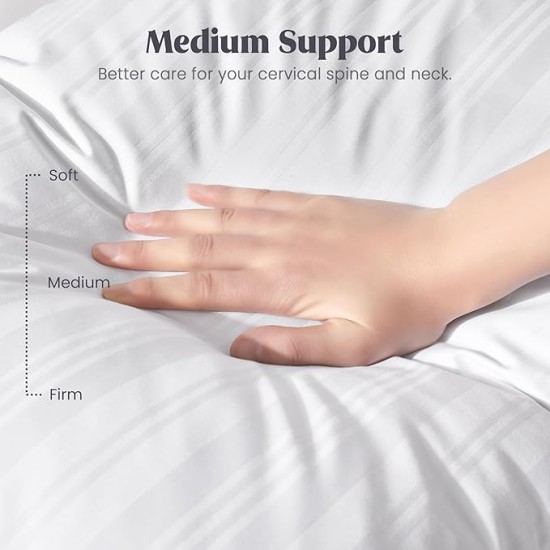 Goose Feather Down Pillow with 2 Pillowcases, Soft Fluffy Medium Firm Luxury Hotel Collection Pillow for Sleeping, Bed Pillows King Size Set of 2 for Side Back, Stomach or Sleeper.