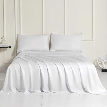 100% Tencel Lyocell Queen Sheet Set - 4 Pieces, Extra Soft and Cooling Bed Sheet Set Derived from Eucalyptus, White - with 2 Pillowcases & 1 Deep Pocket Fitted Sheet