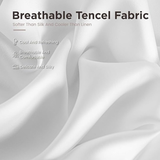 100% Tencel Lyocell Queen Sheet Set - 4 Pieces, Extra Soft and Cooling Bed Sheet Set Derived from Eucalyptus, White - with 2 Pillowcases & 1 Deep Pocket Fitted Sheet