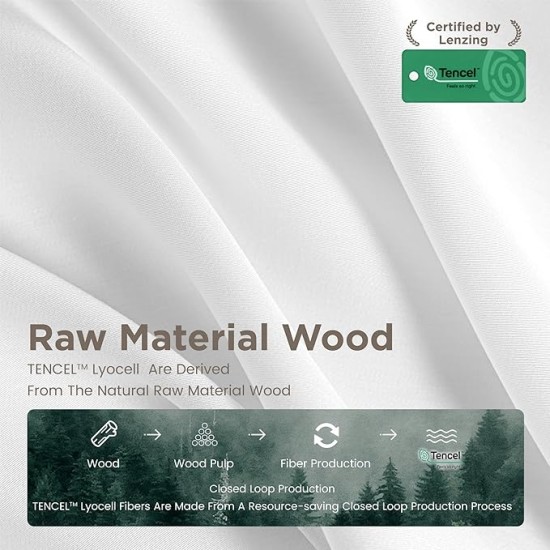 100% Tencel Lyocell Queen Sheet Set - 4 Pieces, Extra Soft and Cooling Bed Sheet Set Derived from Eucalyptus, White - with 2 Pillowcases & 1 Deep Pocket Fitted Sheet