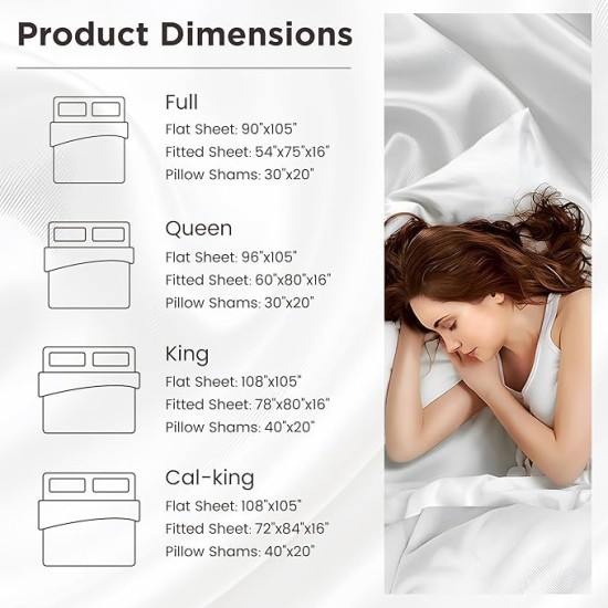 100% Tencel Lyocell Queen Sheet Set - 4 Pieces, Extra Soft and Cooling Bed Sheet Set Derived from Eucalyptus, White - with 2 Pillowcases & 1 Deep Pocket Fitted Sheet