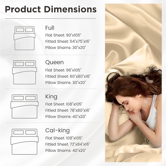 100% Tencel Lyocell Queen Sheet Set - 4 Pieces, Extra Soft and Cooling Bed Sheet Set Derived from Eucalyptus, Champagne - with 2 Pillowcases & 1 Deep Pocket Fitted Sheet
