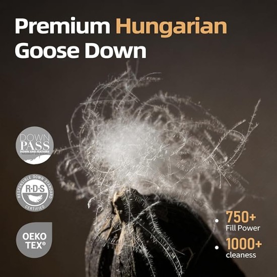 Hungarian Goose Down Pillows King Size, Fluffy 3-Chamber Bed Pillows with 750 Fill-Power, 480 Thread Count Cotton Shell, Soft Cloud White Hotel Pillow for Sleeping- 1 Pack, King Size (20" x 36")