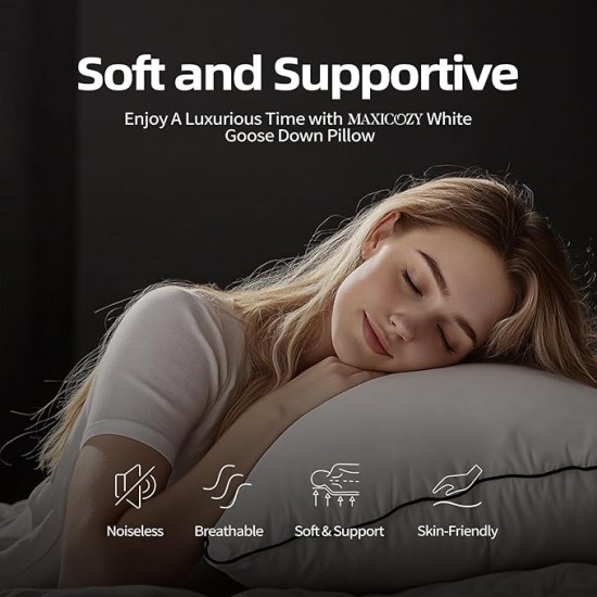 Hungarian Goose Down Pillows King Size, Fluffy 3-Chamber Bed Pillows with 750 Fill-Power, 480 Thread Count Cotton Shell, Soft Cloud White Hotel Pillow for Sleeping- 1 Pack, King Size (20" x 36")