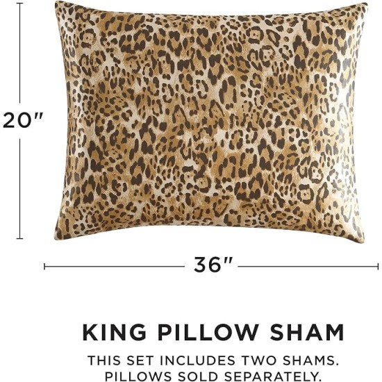 King Leopard Satin Comforter Set - Cheetah Print 3-Piece Machine Washable Reversible Animal Print Bedding Comforter and Sham Set