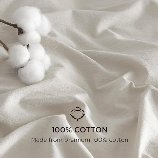 100% Stone Washed Cotton Duvet Cover Queen - Linen Grey Minimalist Cotton Duvet Cover Linen Like - 3 Pieces Plain Simple Duvet Cover Set with 2 Pillow Shams (Linen Grey, Queen, 90"x90")