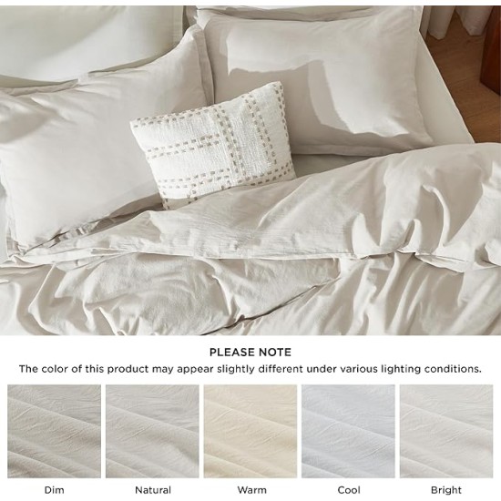 100% Stone Washed Cotton Duvet Cover Queen - Linen Grey Minimalist Cotton Duvet Cover Linen Like - 3 Pieces Plain Simple Duvet Cover Set with 2 Pillow Shams (Linen Grey, Queen, 90"x90")
