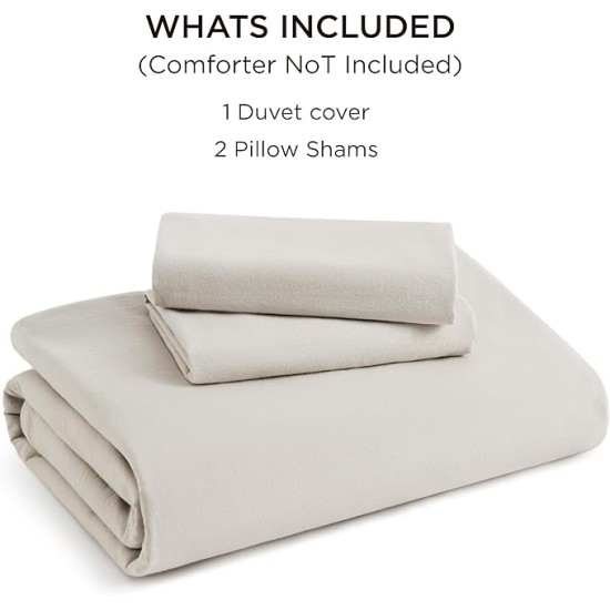 100% Stone Washed Cotton Duvet Cover Queen - Linen Grey Minimalist Cotton Duvet Cover Linen Like - 3 Pieces Plain Simple Duvet Cover Set with 2 Pillow Shams (Linen Grey, Queen, 90"x90")