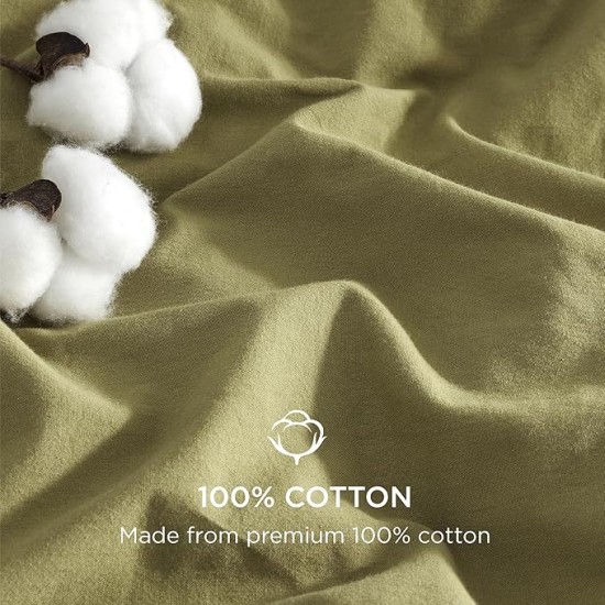 100% Stone Washed Cotton Duvet Cover Queen - Avocado Minimalist Cotton Duvet Cover Linen Like - 3 Pieces Plain Simple Duvet Cover Set with 2 Pillow Shams (Avocado, Queen, 90"x90")