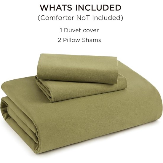 100% Stone Washed Cotton Duvet Cover Queen - Avocado Minimalist Cotton Duvet Cover Linen Like - 3 Pieces Plain Simple Duvet Cover Set with 2 Pillow Shams (Avocado, Queen, 90"x90")