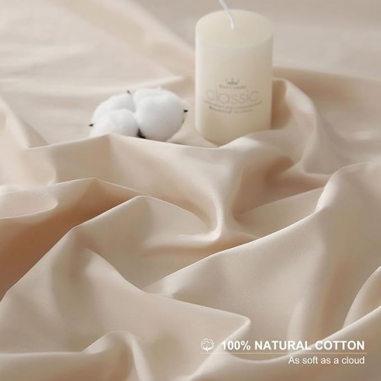 100% Egyptian Cotton Sheets King Size Set 18"-24" Extra Deep Pocket King Sheets Set Soft Breathable Cooling 4Pcs Bed Sheets with 1 Flat Sheet, 1 Fitted Sheet, 2 Pillowcases (King, Beige)