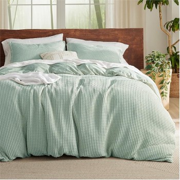 Waffle Duvet Cover Queen - Moisture-Wicking Cotton Blend Rayon Derived from Bamboo Duvet Cover Set for Hot Sleepers, Cooling Bedding Set with a Vintage Charm, 3 Pieces (Sage Green, 90"x90")