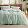 Waffle Duvet Cover Queen - Moisture-Wicking Cotton Blend Rayon Derived from Bamboo Duvet Cover Set for Hot Sleepers, Cooling Bedding Set with a Vintage Charm, 3 Pieces (Sage Green, 90"x90")