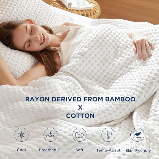 Waffle Duvet Cover Queen - Moisture-Wicking Cotton Blend Rayon Derived from Bamboo Duvet Cover Set for Hot Sleepers, Cooling Bedding Set with a Vintage Charm, 3 Pieces (Sage Green, 90"x90")