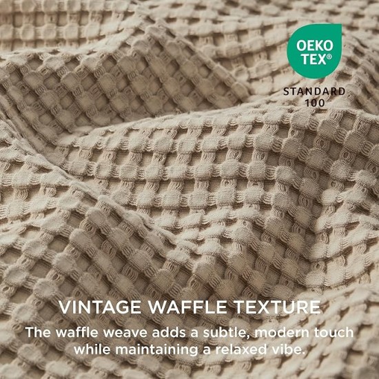 Waffle Duvet Cover Queen - Moisture-Wicking Cotton Blend Rayon Derived from Bamboo Duvet Cover Set for Hot Sleepers, Cooling Bedding Set with a Vintage Charm, 3 Pieces (Taupe, 90"x90")