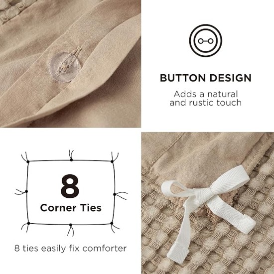 Waffle Duvet Cover Queen - Moisture-Wicking Cotton Blend Rayon Derived from Bamboo Duvet Cover Set for Hot Sleepers, Cooling Bedding Set with a Vintage Charm, 3 Pieces (Taupe, 90"x90")