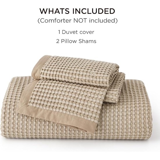 Waffle Duvet Cover Queen - Moisture-Wicking Cotton Blend Rayon Derived from Bamboo Duvet Cover Set for Hot Sleepers, Cooling Bedding Set with a Vintage Charm, 3 Pieces (Taupe, 90"x90")