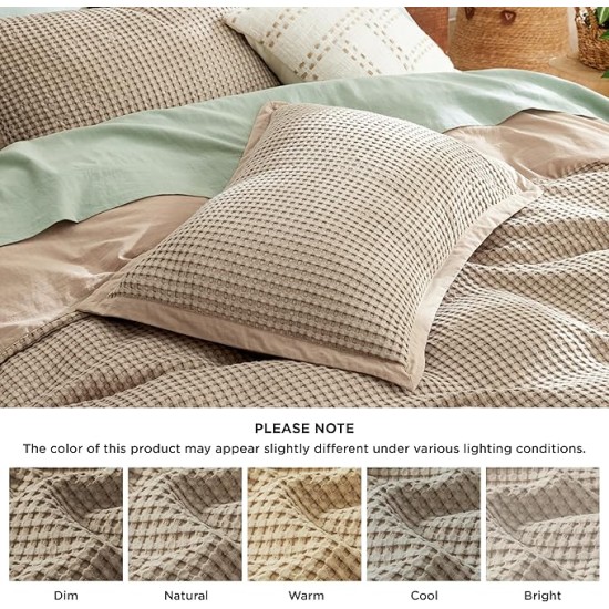 Waffle Duvet Cover Queen - Moisture-Wicking Cotton Blend Rayon Derived from Bamboo Duvet Cover Set for Hot Sleepers, Cooling Bedding Set with a Vintage Charm, 3 Pieces (Taupe, 90"x90")
