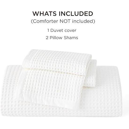 Waffle Duvet Cover Queen - Moisture-Wicking Cotton Blend Rayon Derived from Bamboo Duvet Cover for Hot Sleepers, Cooling Bedding Set with a Vintage Charm, 3 Pieces (Coconut White, 90"x90")