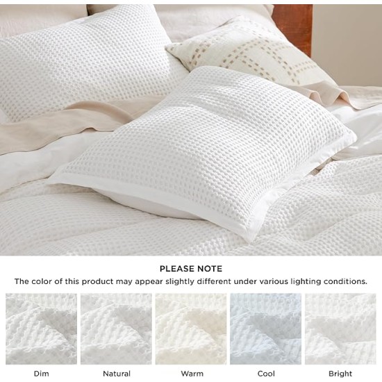 Waffle Duvet Cover Queen - Moisture-Wicking Cotton Blend Rayon Derived from Bamboo Duvet Cover for Hot Sleepers, Cooling Bedding Set with a Vintage Charm, 3 Pieces (Coconut White, 90"x90")