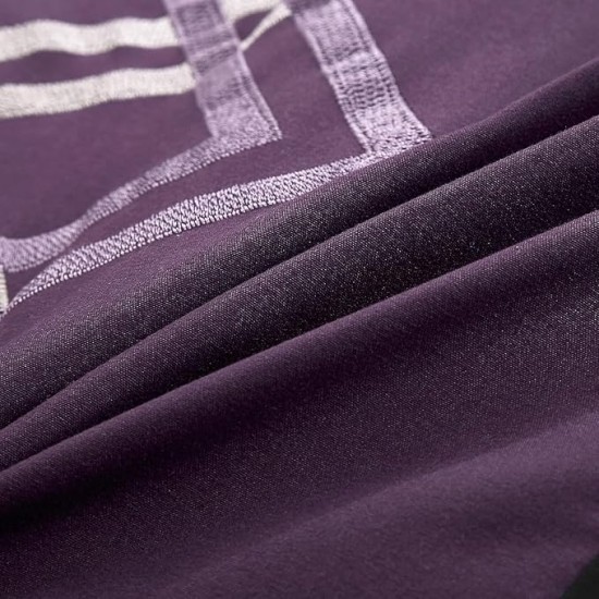 Arden 7-Piece Modern Pleated Stripe Embroidered Zigzag Bedding Comforter Set (Oversized King, Purple/Black/Gray/White)