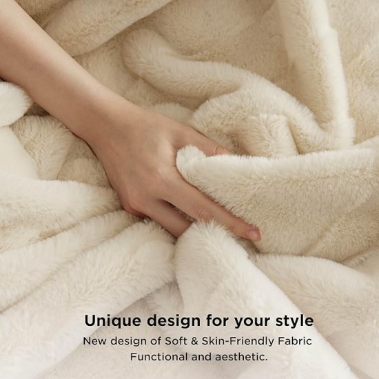 Fuzzy Fluffy Faux Fur Throw Blanket for Couch, Cozy Plush Thick Warm Rabbit Faux Fur Blanket for Winter, Luxurious Soft Blanket Gifts for Girls, Women, Ivory, 50x60