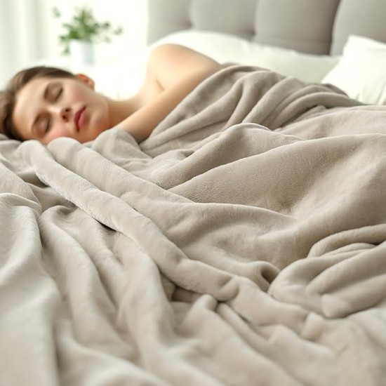 Fleece Queen Size Blanket for Bed, Soft Warm Blanket for Winter 500Gsm, Thick Blanket Anti-Static, Heavy Blanket Fluffy Cuddly for Sofa Couch Camping Travel, Linen 90x90 Inch