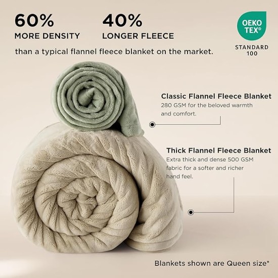 Fleece Queen Size Blanket for Bed, Soft Warm Blanket for Winter 500Gsm, Thick Blanket Anti-Static, Heavy Blanket Fluffy Cuddly for Sofa Couch Camping Travel, Linen 90x90 Inch