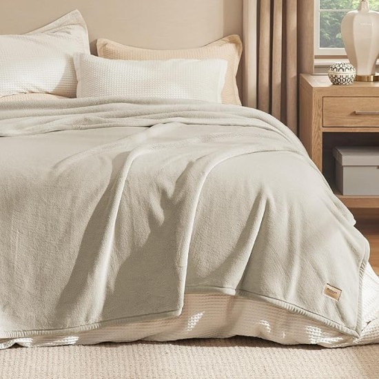 Fleece Queen Size Blanket for Bed, Soft Warm Blanket for Winter 500Gsm, Thick Blanket Anti-Static, Heavy Blanket Fluffy Cuddly for Sofa Couch Camping Travel, Linen 90x90 Inch