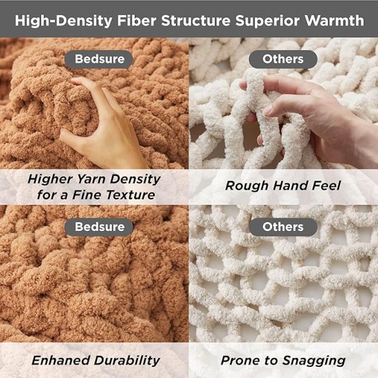 Chunky Knit Blanket Throw - 100% Hand Knit Chenille Chunky Throw Blanket for Couch, Thick and Warm Blanket for Winter, Orange, 50x60 Inches