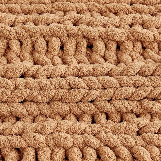 Chunky Knit Blanket Throw - 100% Hand Knit Chenille Chunky Throw Blanket for Couch, Thick and Warm Blanket for Winter, Orange, 50x60 Inches