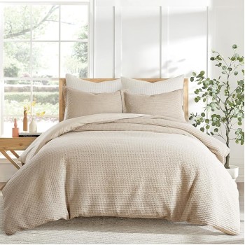 Cloud Waffle Taupe Comforter Set - Full/Queen Comforter + Two Standard Pillow Cases - Waffle Weave - Taupe - Comforter (90 x 94in.) and Pillow Case (26 x 20in.) - Cotton