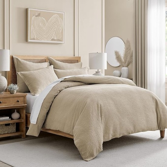 Cloud Waffle Taupe Comforter Set - Full/Queen Comforter + Two Standard Pillow Cases - Waffle Weave - Taupe - Comforter (90 x 94in.) and Pillow Case (26 x 20in.) - Cotton