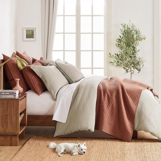 Cloud Waffle Taupe Comforter Set - Full/Queen Comforter + Two Standard Pillow Cases - Waffle Weave - Taupe - Comforter (90 x 94in.) and Pillow Case (26 x 20in.) - Cotton
