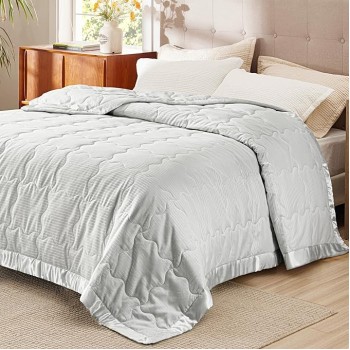 Bed Blanket Full/Queen Size - Grey Blanket, Lightweight Down Alternative Autumn Blanket for All Seasons, Soft Cozy Warm Bed Blankets with Satin Trim, 90x90 Inches