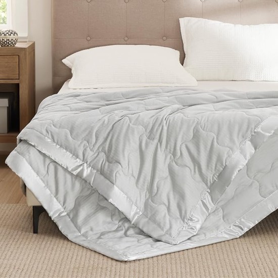 Bed Blanket Full/Queen Size - Grey Blanket, Lightweight Down Alternative Autumn Blanket for All Seasons, Soft Cozy Warm Bed Blankets with Satin Trim, 90x90 Inches