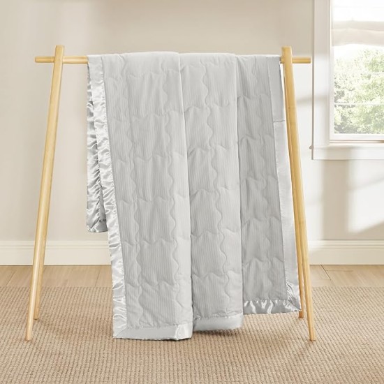 Bed Blanket Full/Queen Size - Grey Blanket, Lightweight Down Alternative Autumn Blanket for All Seasons, Soft Cozy Warm Bed Blankets with Satin Trim, 90x90 Inches