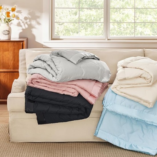 Bed Blanket Full/Queen Size - Grey Blanket, Lightweight Down Alternative Autumn Blanket for All Seasons, Soft Cozy Warm Bed Blankets with Satin Trim, 90x90 Inches