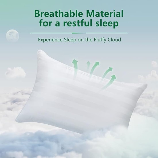 Queen Size Bed Pillows for Sleeping: Hotel Quality, Set of 2 - Down Alternative Microfiber Filled for Back, Stomach, Side Sleepers, Breathable, and Skin-Friendly